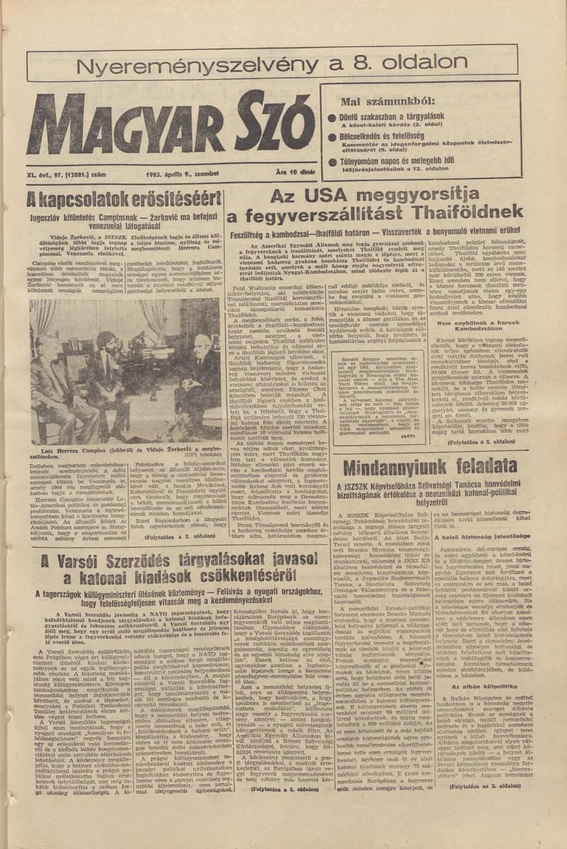 Magyar Szó, 40. évf. 1983. április 9. 97. sz. 1–24. oldal