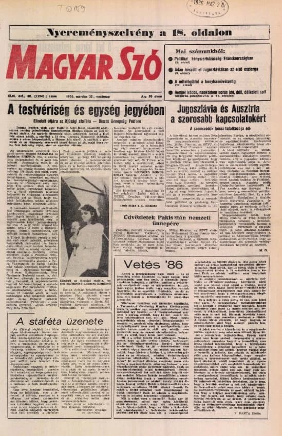 Magyar Szó, 43. évf. 1986. március 23. 80. sz. 1–28. oldal