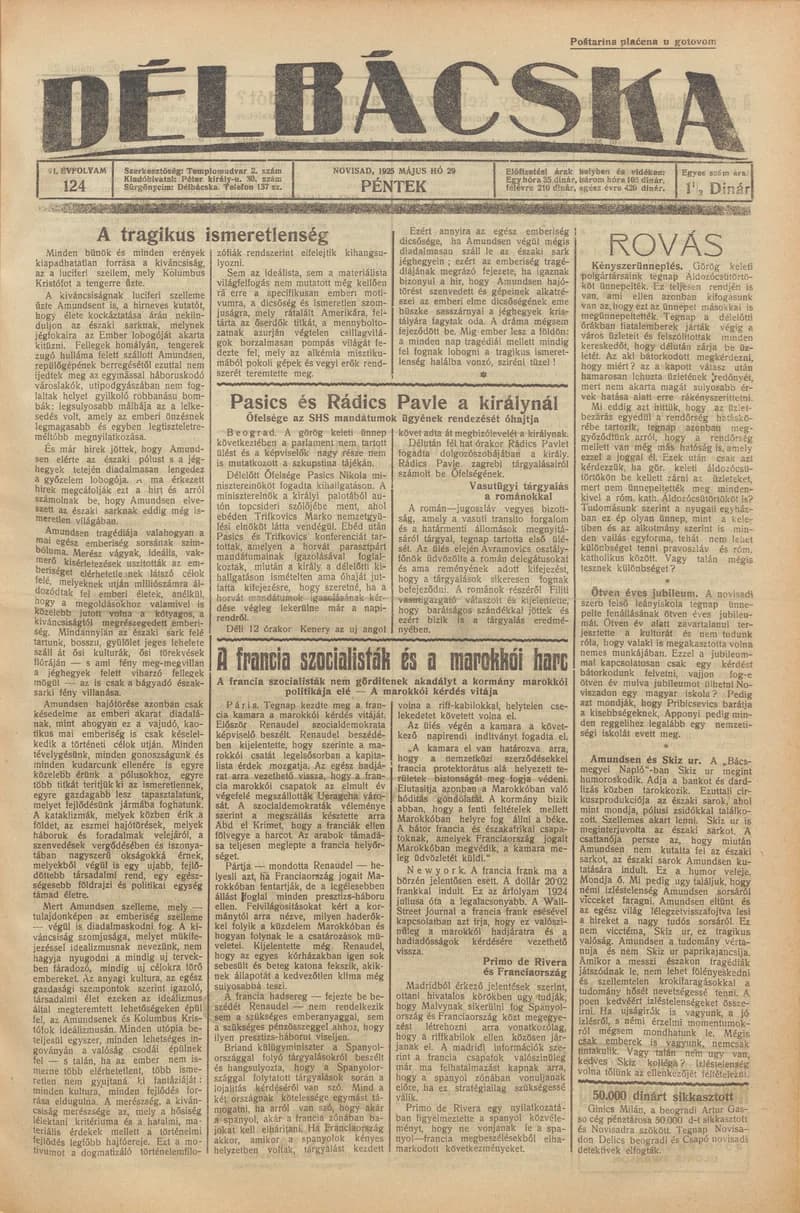 Délbácska, 6. évf. 1925. május 29. 124. sz.