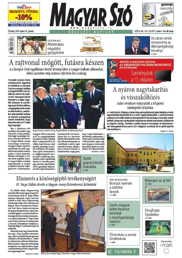 Magyar Szó, 75. évf. 2018. május 18. 112. sz. 1–16. oldal