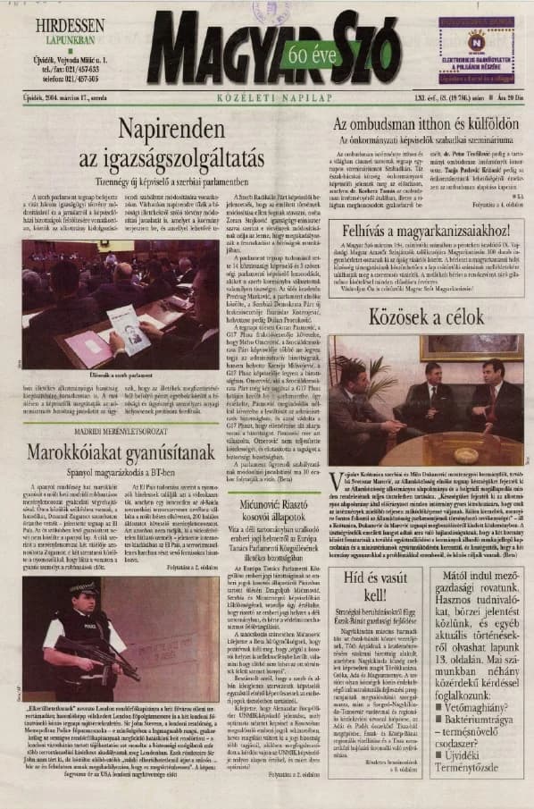 Magyar Szó, 61. évf. 2004. március 17. 63. sz. 1–20. oldal