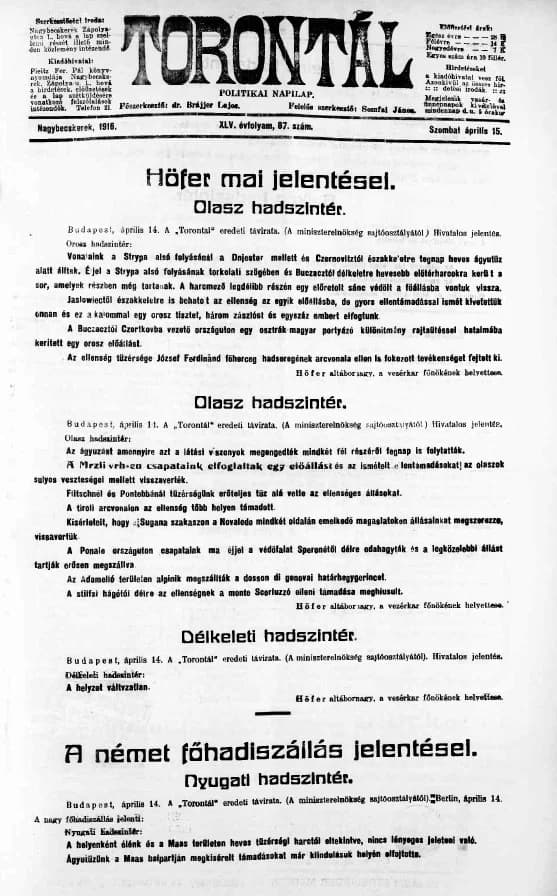 Torontál, 45. évf. 1916. április 15. 87. sz.