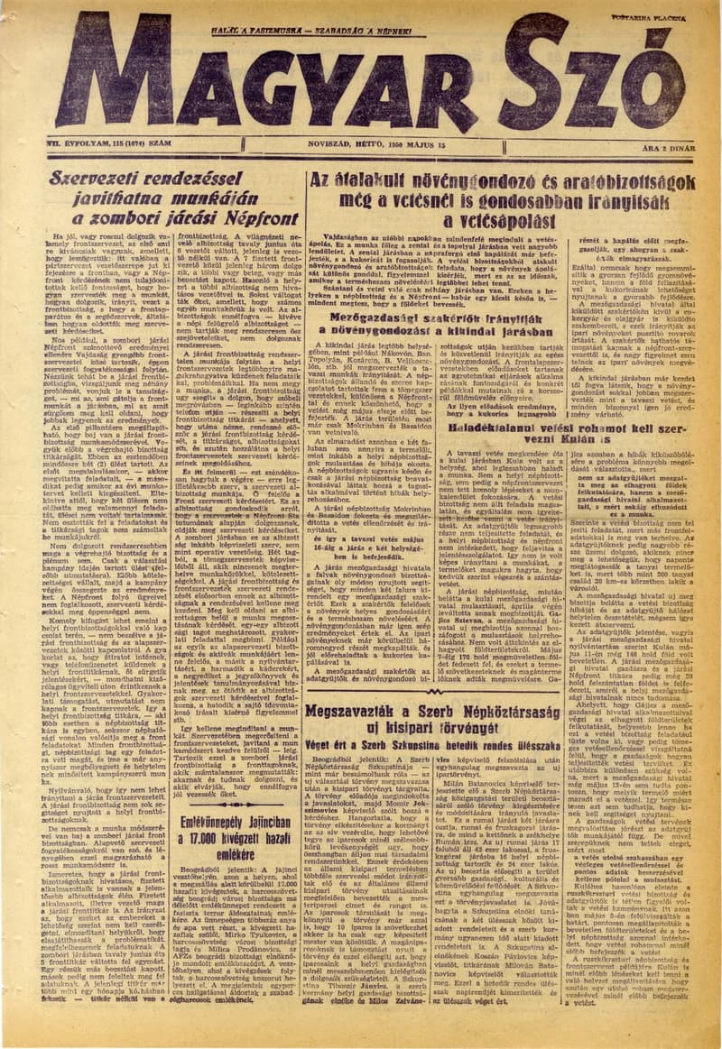 Magyar Szó, 7. évf. 1950. május 15. 115. sz. 1–4. oldal