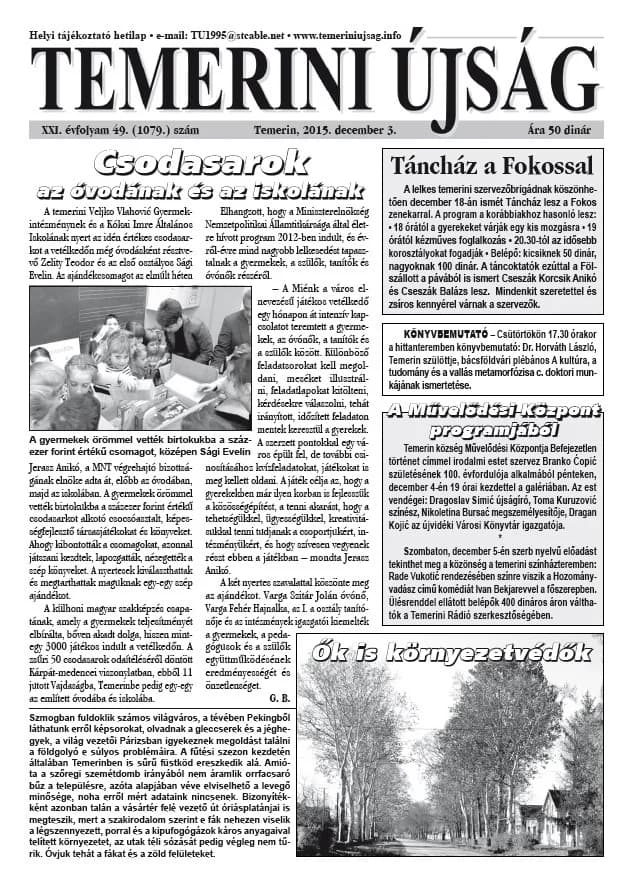 Temerini Újság, 21. évf. 2015. december 3. 49. sz.