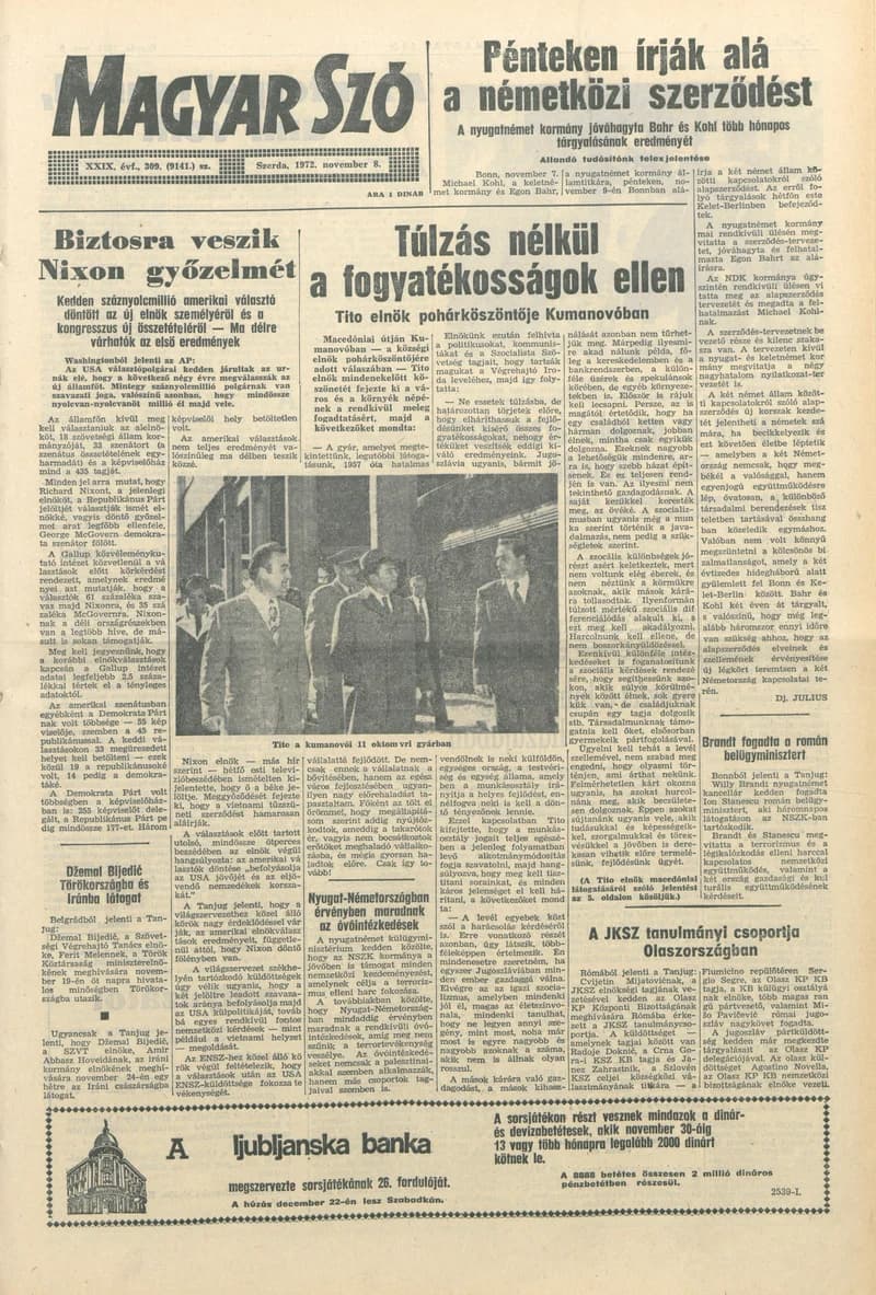 Magyar Szó, 29. évf. 1972. november 8. 309. sz. 1–20. oldal