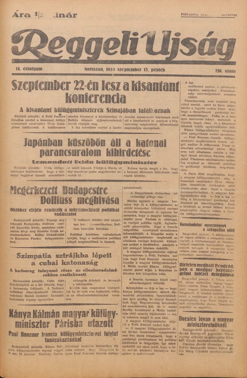 Reggeli Újság, 14. évf. 1933. szeptember 15. 216. sz.