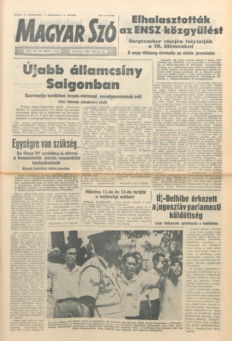 Magyar Szó, 22. évf. 1965. február 20. 49. sz. 1–12. oldal