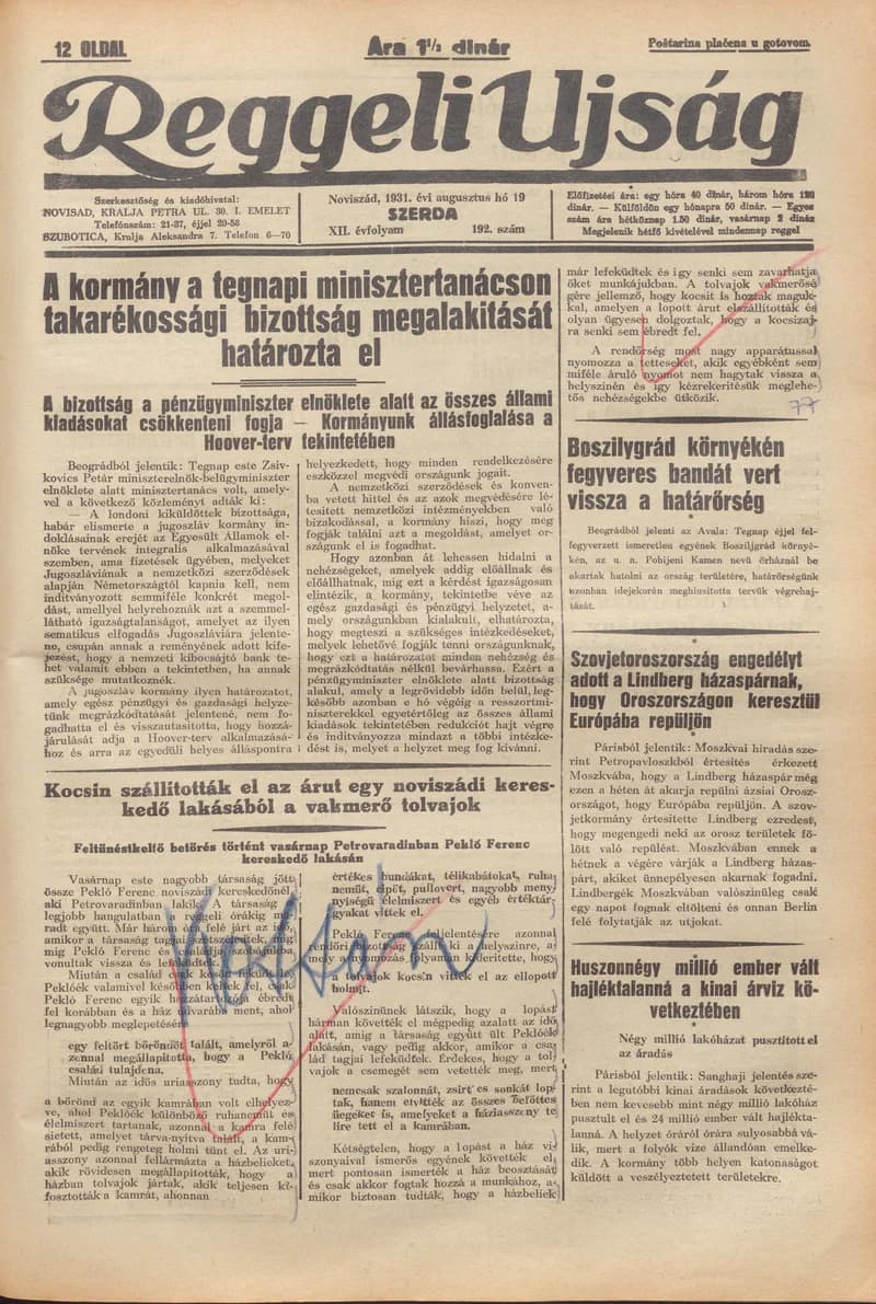 Reggeli Újság, 12. évf. 1931. augusztus 19. 192. sz.
