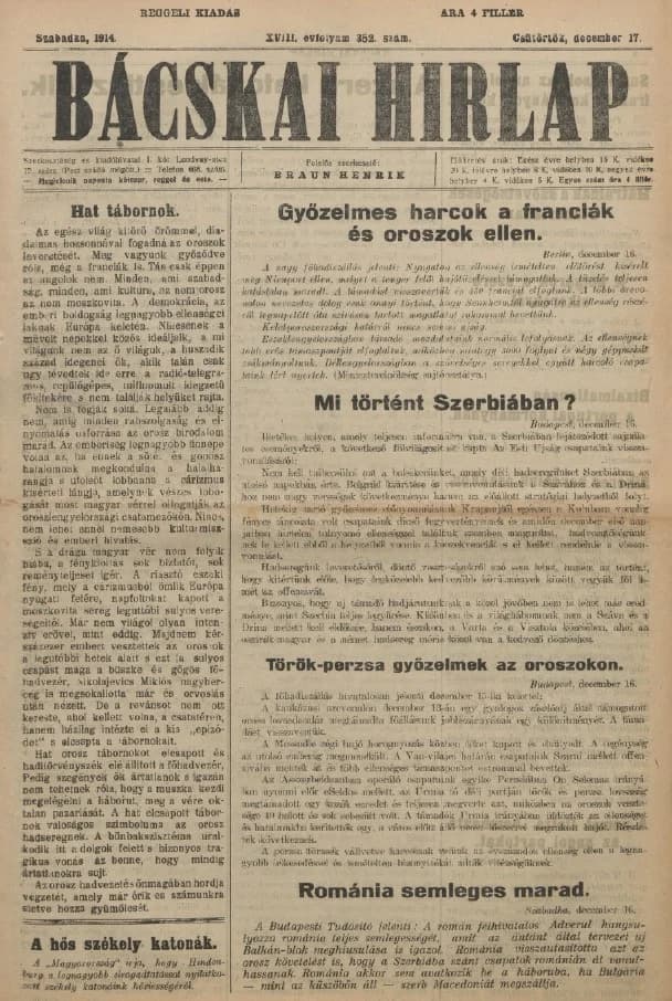 Bácskai Hirlap, 18. évf. 1914. december 17. 352. sz.