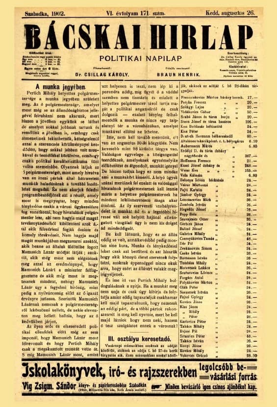 Bácskai Hirlap, 6. évf. 1902. augusztus 26. 171. sz.