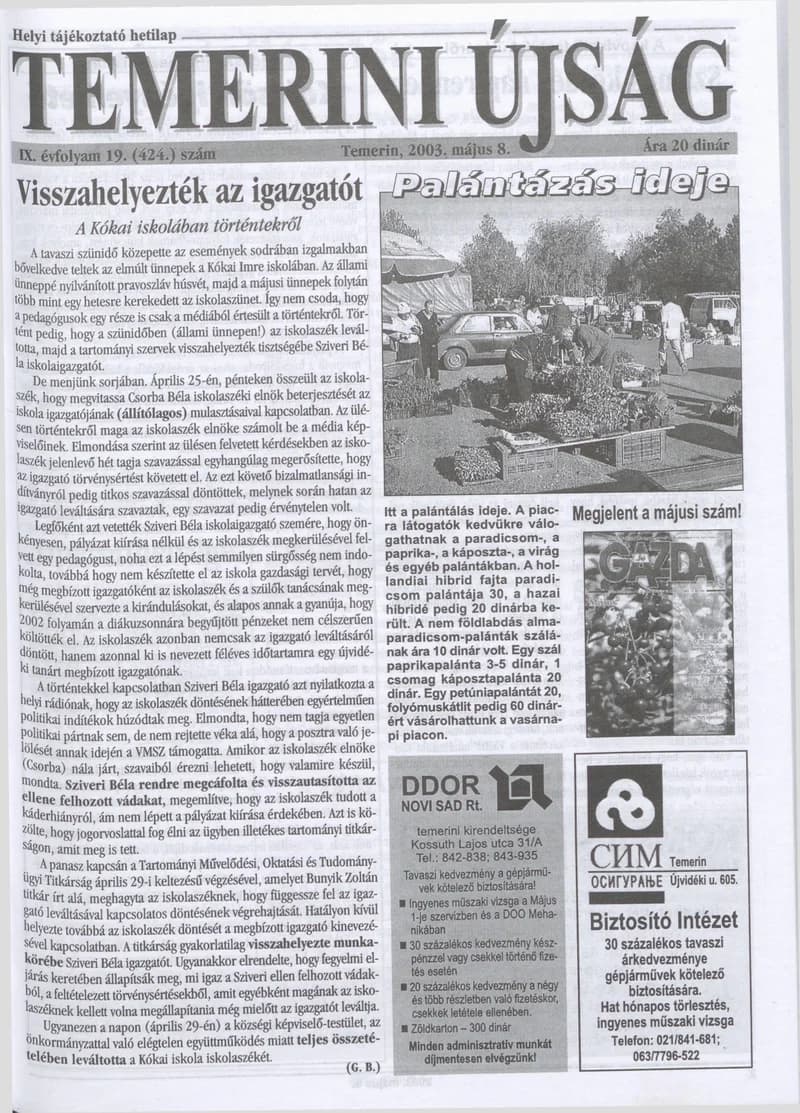 Temerini Újság, 9. évf. 2003. május 8. 19. sz.