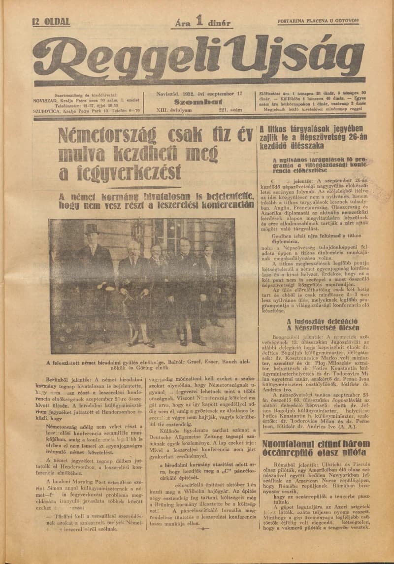Reggeli Újság, 13. évf. 1932. szeptember 17. 221. sz.