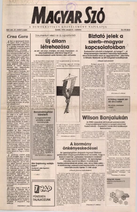 Magyar Szó, 49. évf. 1992. január 23. 21. sz.