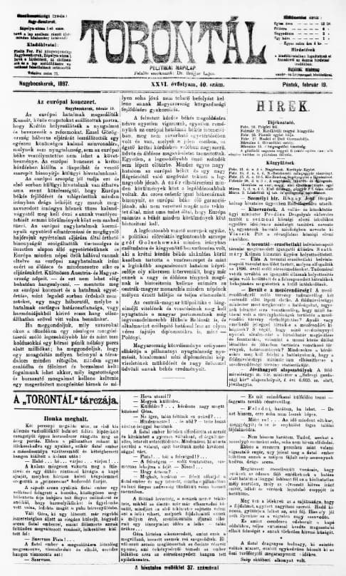 Torontál, 26. évf. 1897. február 19. 40. sz.