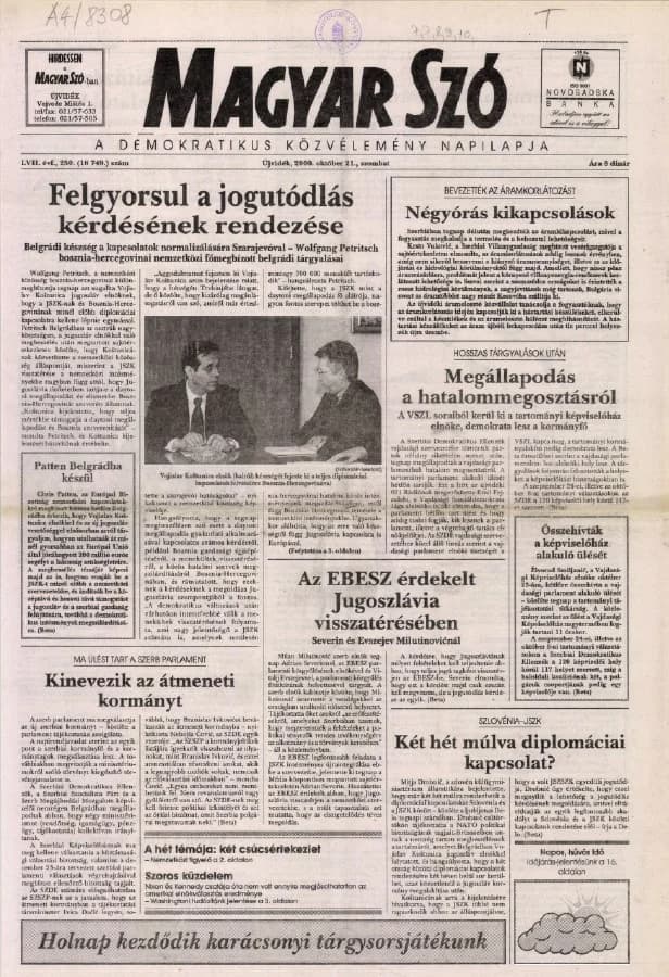 Magyar Szó, 57. évf. 2000. október 21. 250. sz. 1–16. oldal