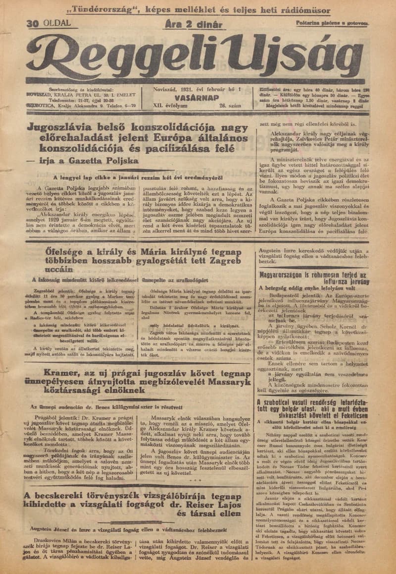 Reggeli Újság, 12. évf. 1931. február 1. 26. sz.
