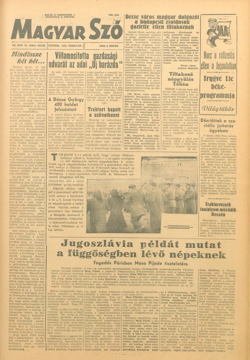 Magyar Szó, 9. évf. 1952. február 1. 27. sz. 1–6. oldal