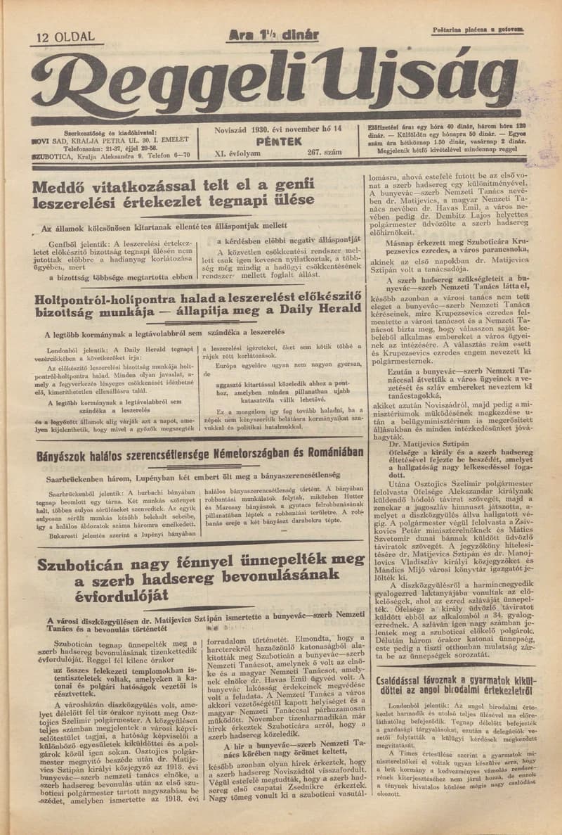 Reggeli Újság, 11. évf. 1930. november 14. 267. sz.