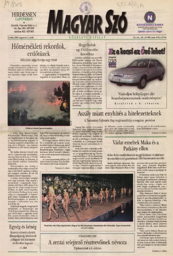 Magyar Szó, 60. évf. 2003. augusztus 5. 183. sz. 1–16. oldal