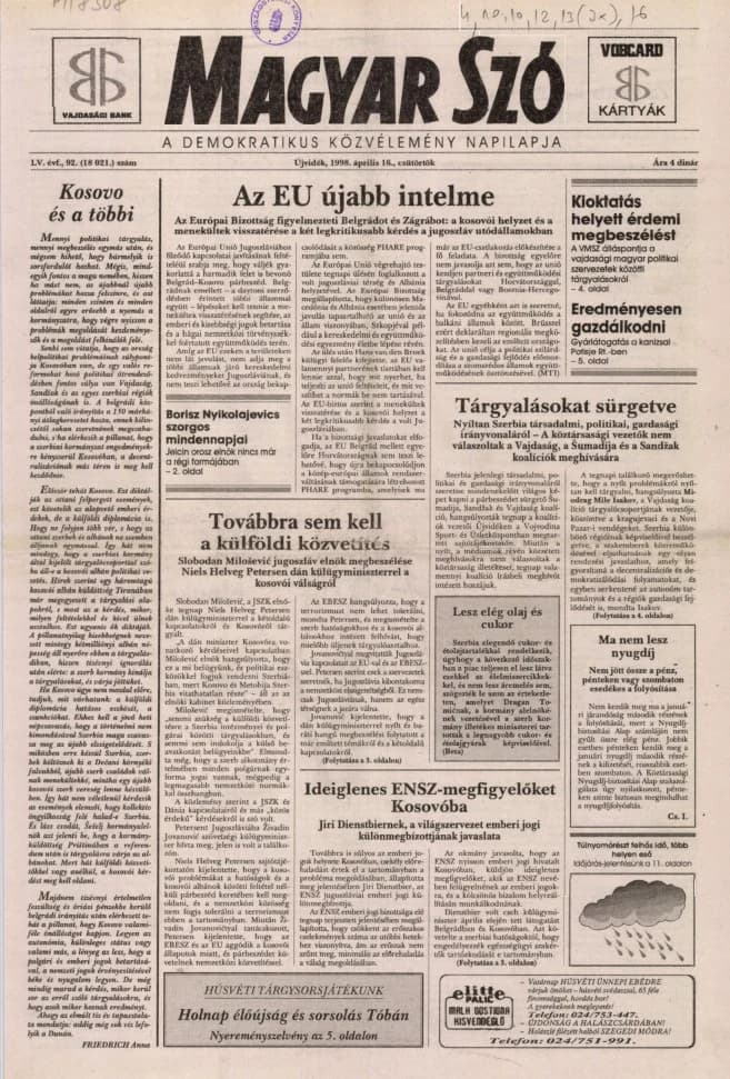 Magyar Szó, 55. évf. 1998. április 16. 92. sz. 1–16. oldal
