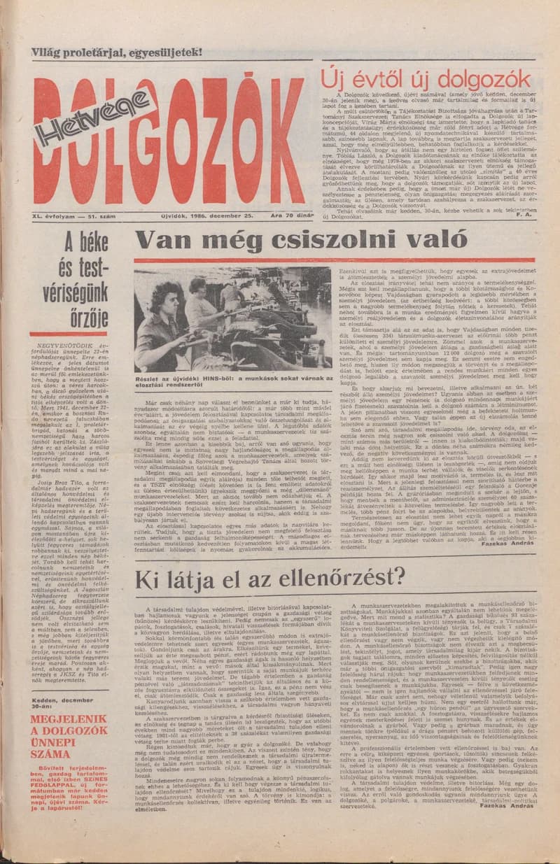 Dolgozók, 40. évf. 1986. december 25. 51. sz.