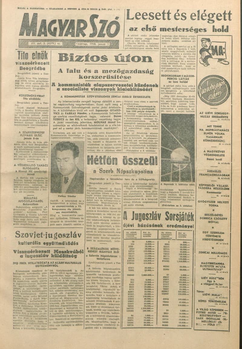 Magyar Szó, 15. évf. 1958. január 5. 3. sz. 1–14. oldal