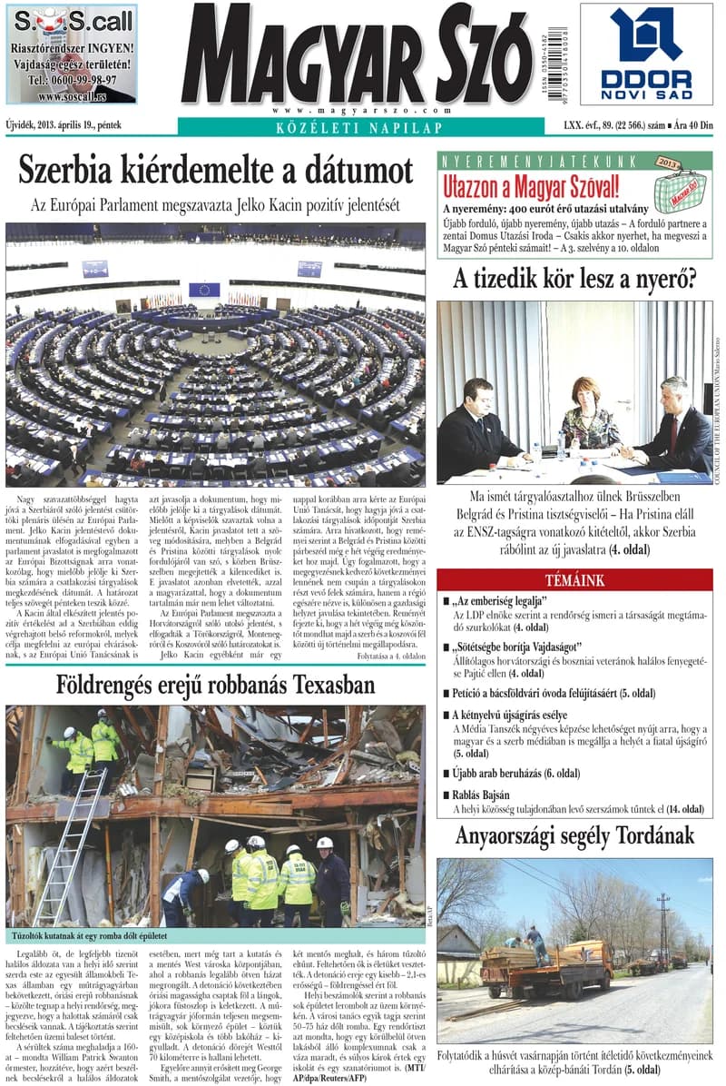 Magyar Szó, 70. évf. 2013. április 19. 89. sz. 1–20. oldal