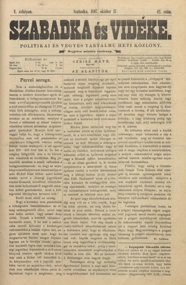 Szabadka és vidéke II, 5. évf. 1897. október 17. 42. sz.