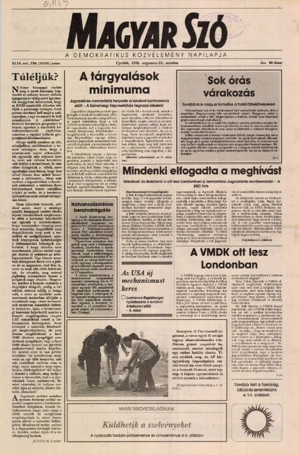 Magyar Szó, 49. évf. 1992. augusztus 22. 230. sz. 1–16. oldal