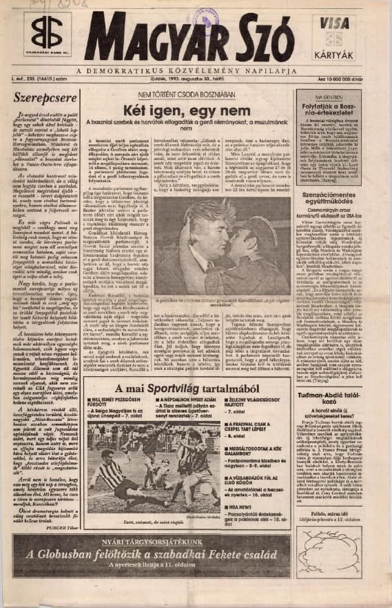 Magyar Szó, 50. évf. 1993. augusztus 30. 235. sz. 1–16. oldal