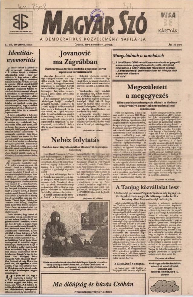 Magyar Szó, 51. évf. 1994. november 4. 240. sz. 1–16. oldal