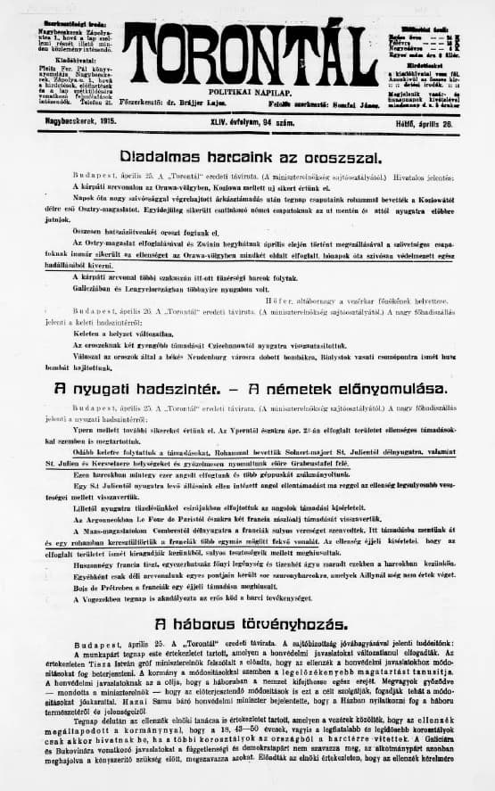 Torontál, 44. évf. 1915. április 26. 94. sz.