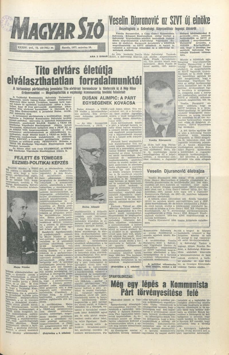 Magyar Szó, 34. évf. 1977. március 16. 73. sz.
