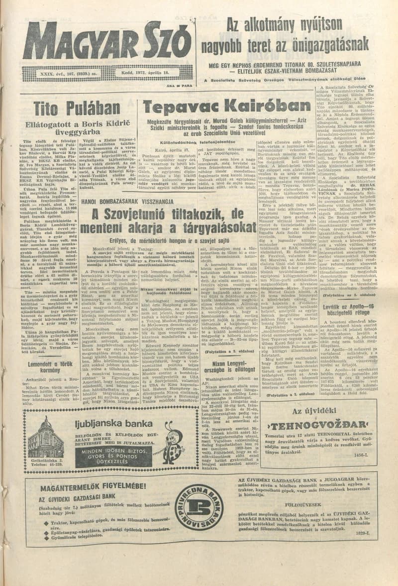 Magyar Szó, 29. évf. 1972. április 18. 107. sz. 1–16. oldal