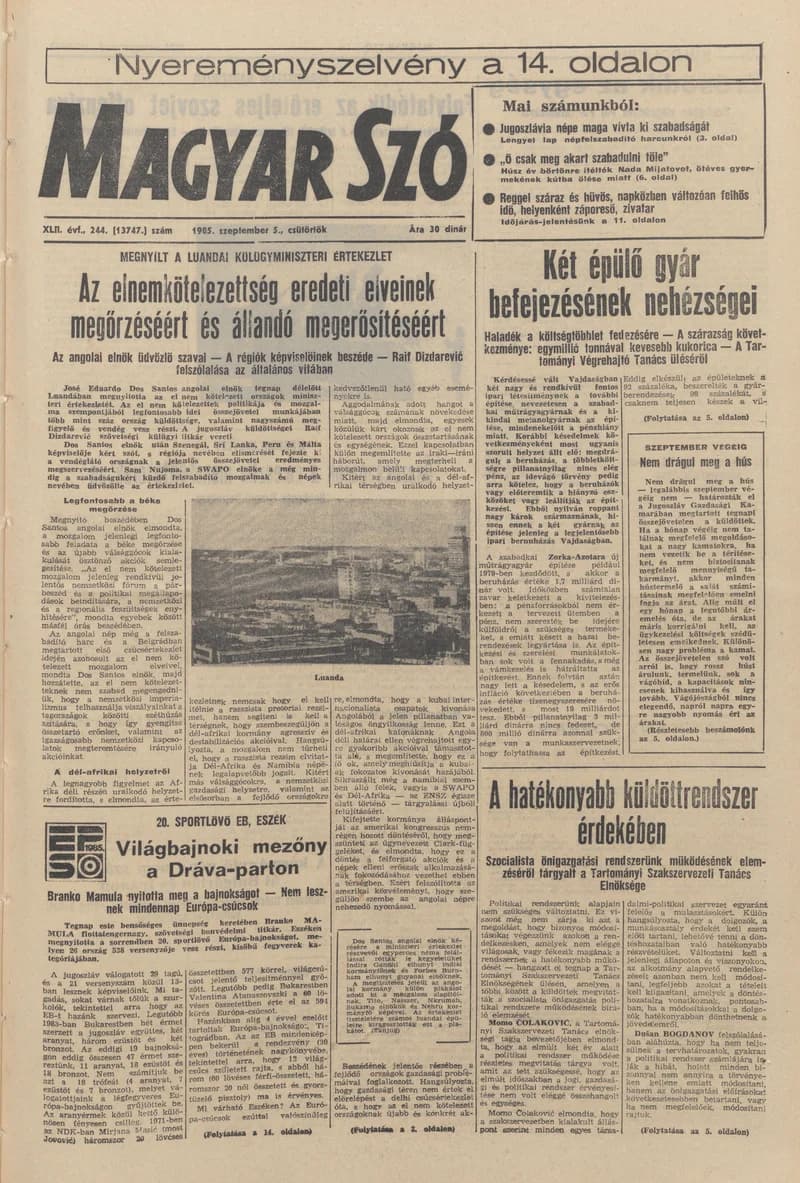 Magyar Szó, 42. évf. 1985. szeptember 5. 244. sz. 1–16. oldal
