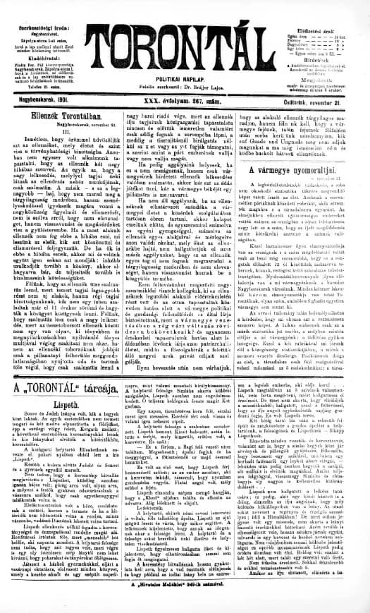 Torontál, 30. évf. 1901. november 21. 267. sz.