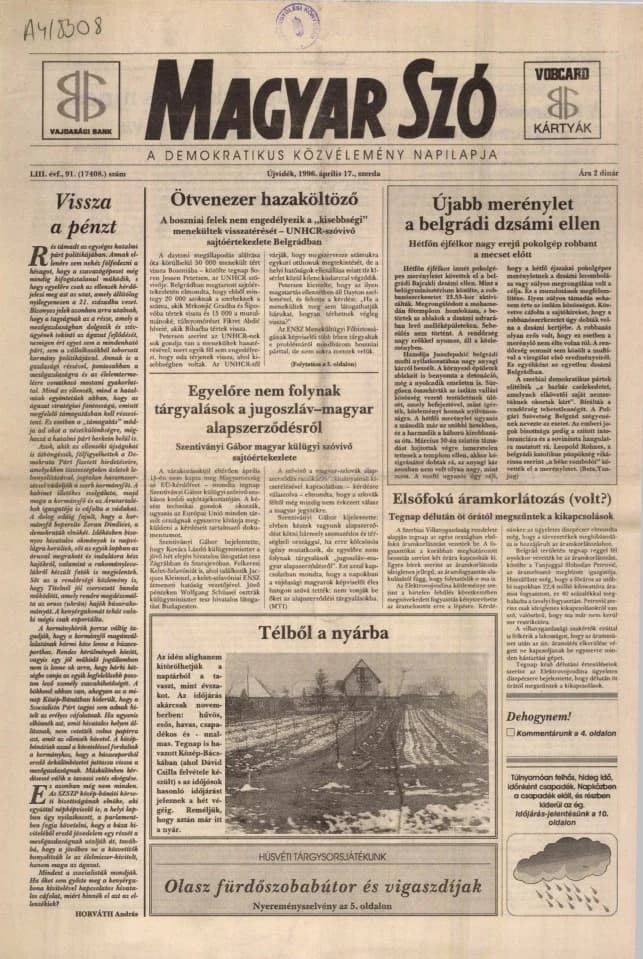 Magyar Szó, 53. évf. 1996. április 17. 91. sz. 1–16. oldal