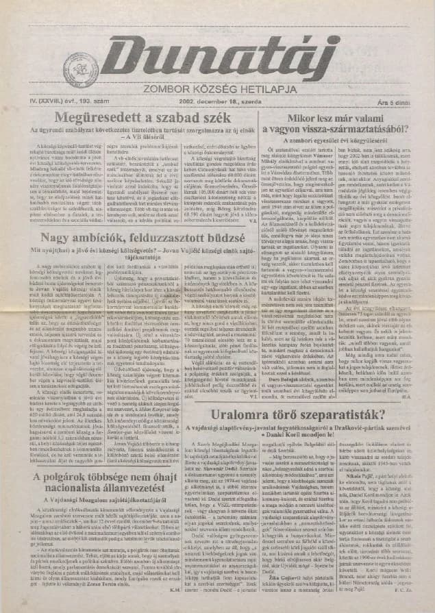 Dunatáj, 4. évf. 2002. december 18. 193. sz.