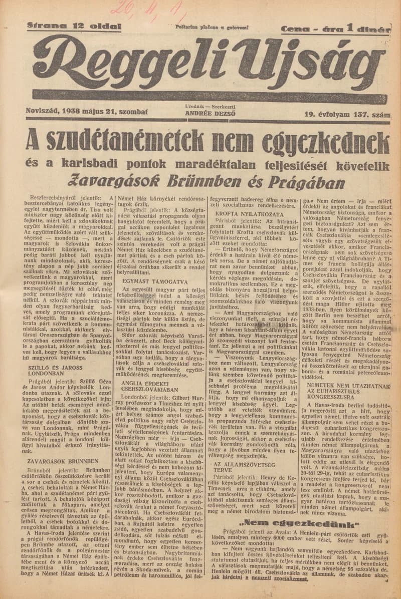 Reggeli Újság, 19. évf. 1938. május 21. 137. sz.