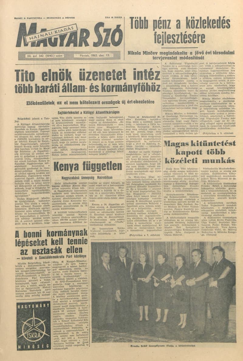 Magyar Szó, 20. évf. 1963. december 13. 342. sz. 1–16. oldal