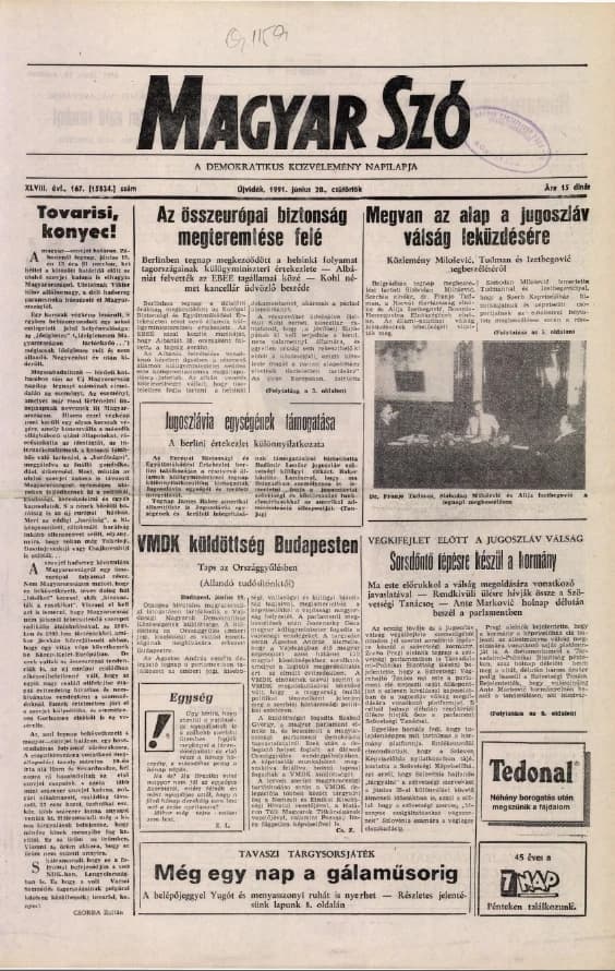 Magyar Szó, 48. évf. 1991. június 20. 167. sz. 1–16. oldal