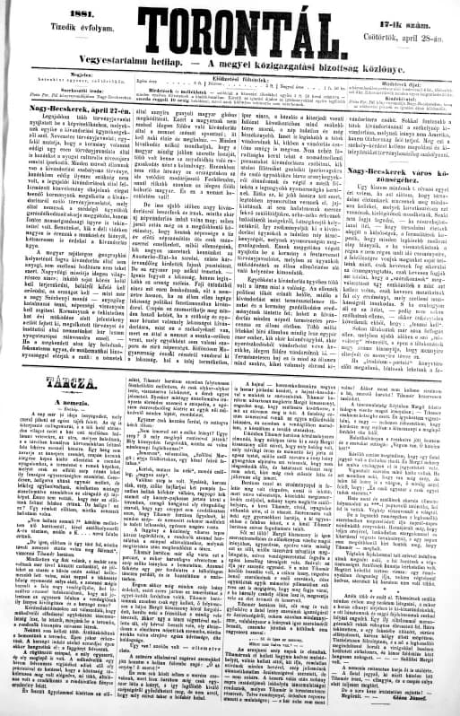 Torontál, 10. évf. 1881. április 28. 17. sz.