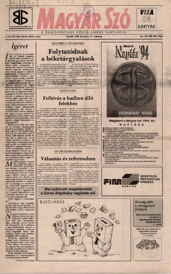 Magyar Szó, 50. évf. 1993. december 12. 337–339. sz. 1–24. oldal