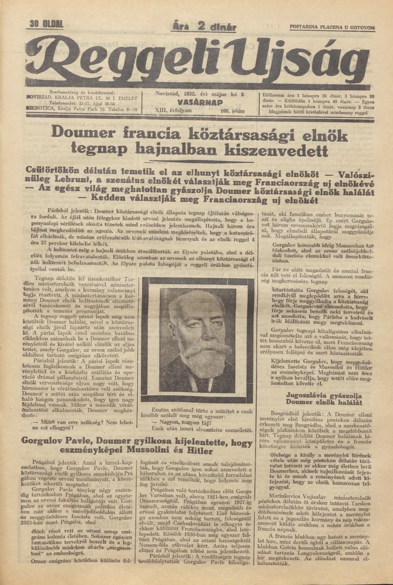 Reggeli Újság, 13. évf. 1932. május 8. 108. sz.