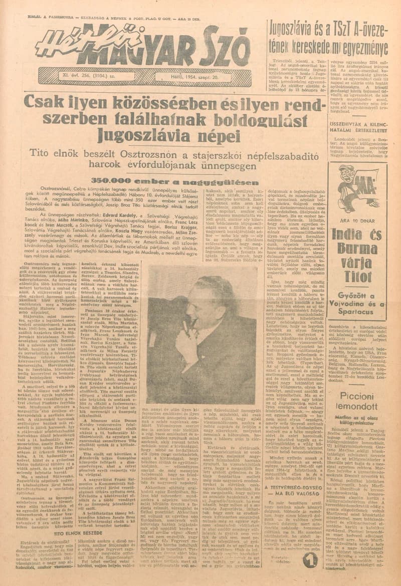 Magyar Szó, 11. évf. 1954. szeptember 20. 256. sz. 1–6. oldal