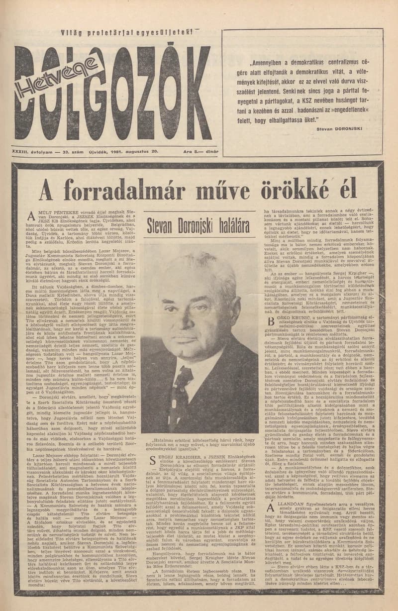 Dolgozók, 35. évf. 1981. augusztus 20. 33. sz.