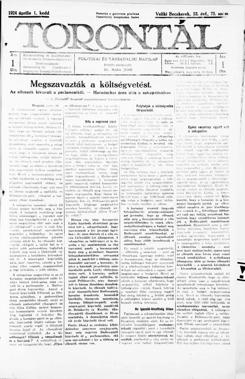 Torontál, 53. évf. 1924. április 1. 75. sz.