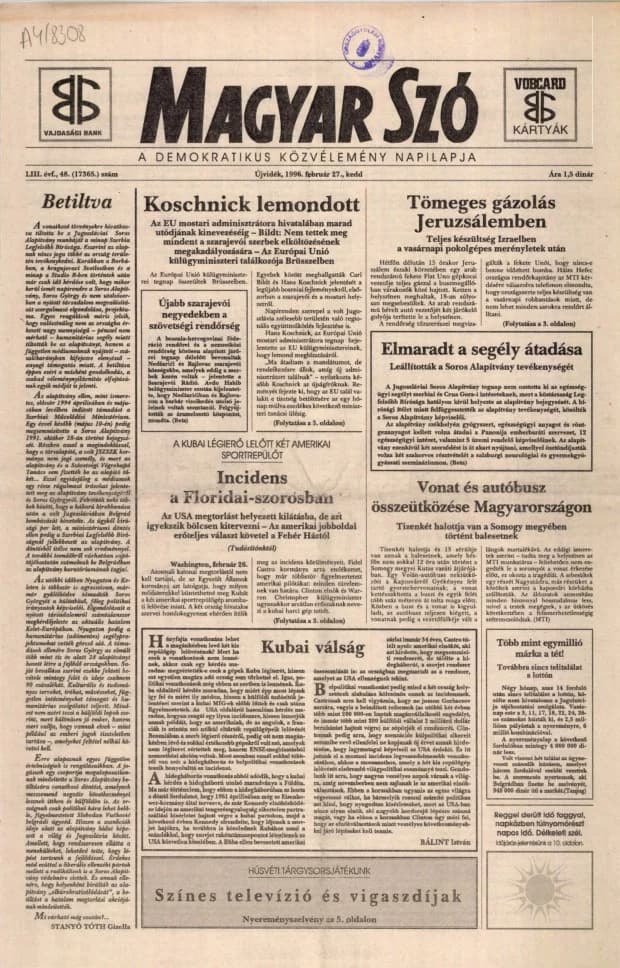 Magyar Szó, 53. évf. 1996. február 27. 48. sz. 1–16. oldal