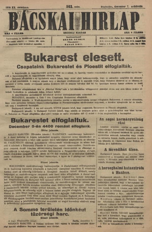 Bácskai Hirlap, 20. évf. 1916. december 7. 562. sz.