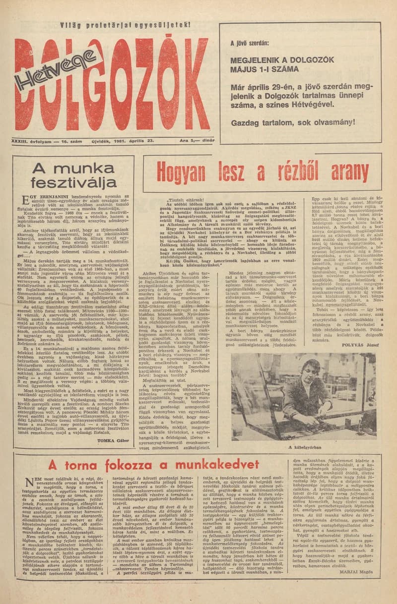 Dolgozók, 35. évf. 1981. április 23. 16. sz.